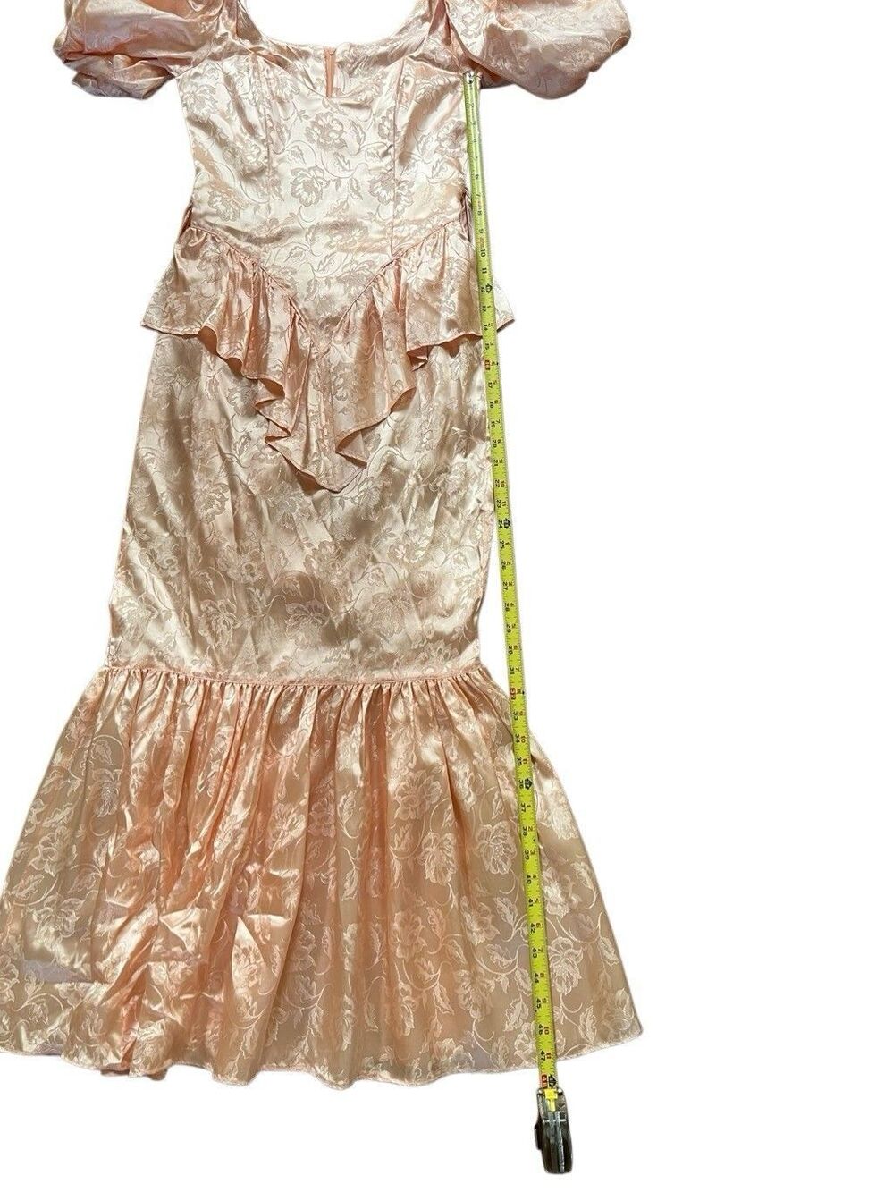 1980 VTG Gunne Sax Pink Floral Satin Puff Sleeve Ruffle Gown Size 7 - Picture 8 of 10
